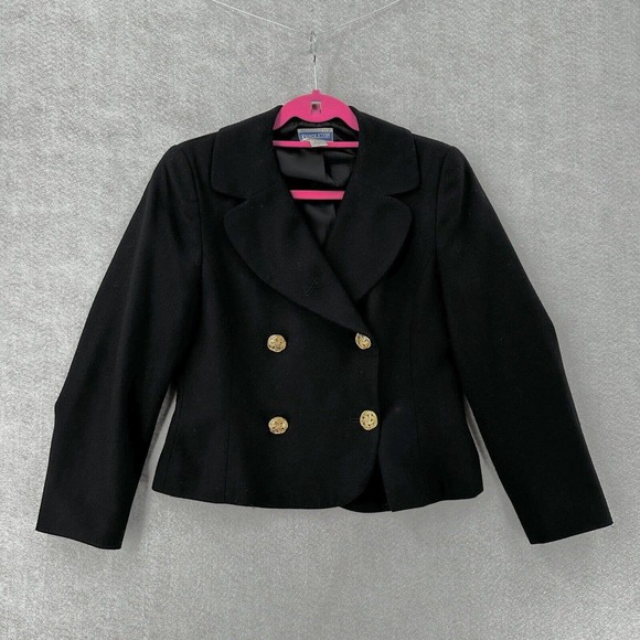 Pendleton 100% Virgin Wool Blazer Jacket SZ 6 Black Double Breasted Gold Buttons - Picture 1 of 14